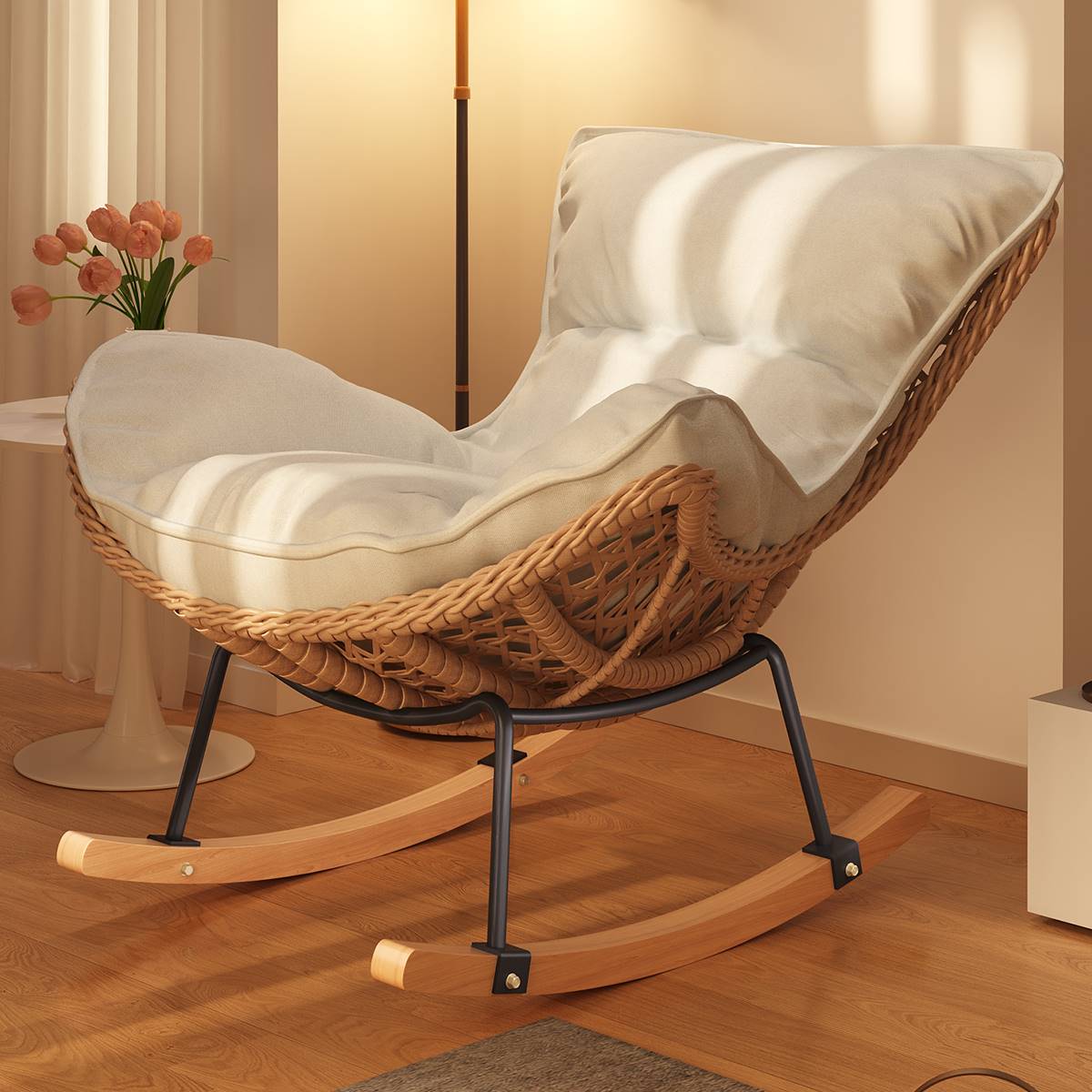 摇摇椅躺椅成人可睡觉藤编实木腿阳台懒人椅卧室休闲家用懒人沙发