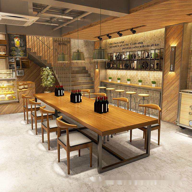 工业风实木餐桌餐厅酒庄铁艺复古简约办公长桌餐桌椅组合复古工业