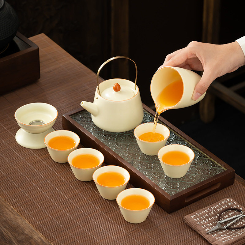 年会礼品高级感汝窑套装陶瓷开片茶壶茶杯轻奢风高档家用茶具批发