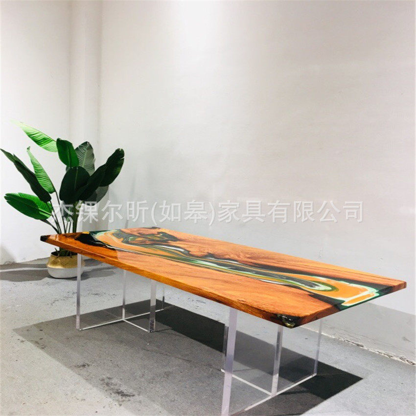 北欧实木餐桌新中式长方形吃饭桌子小户型外贸出口树脂电脑茶几桌