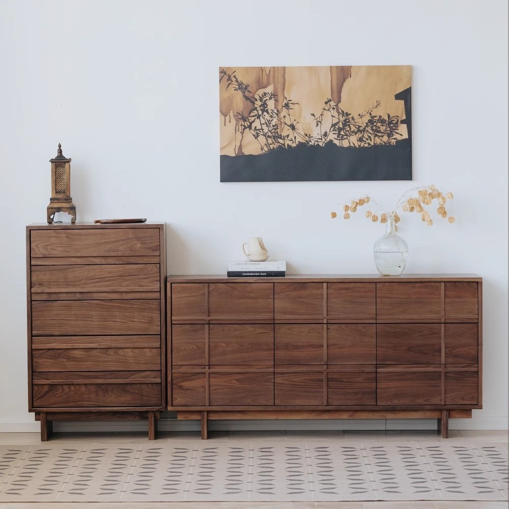 北美黑胡桃九斗柜原木储物收纳抽屉电视橱现代简约实木卧室床尾柜