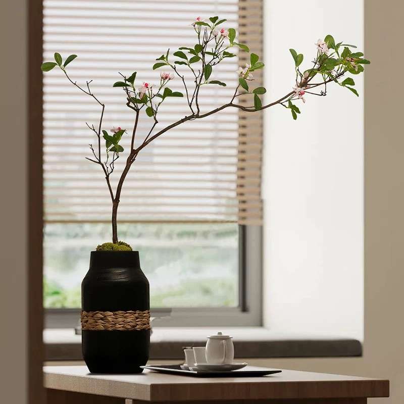 销售手制蒲草和泡桐混搭编织插花花桶书画桶家居装饰品摆件