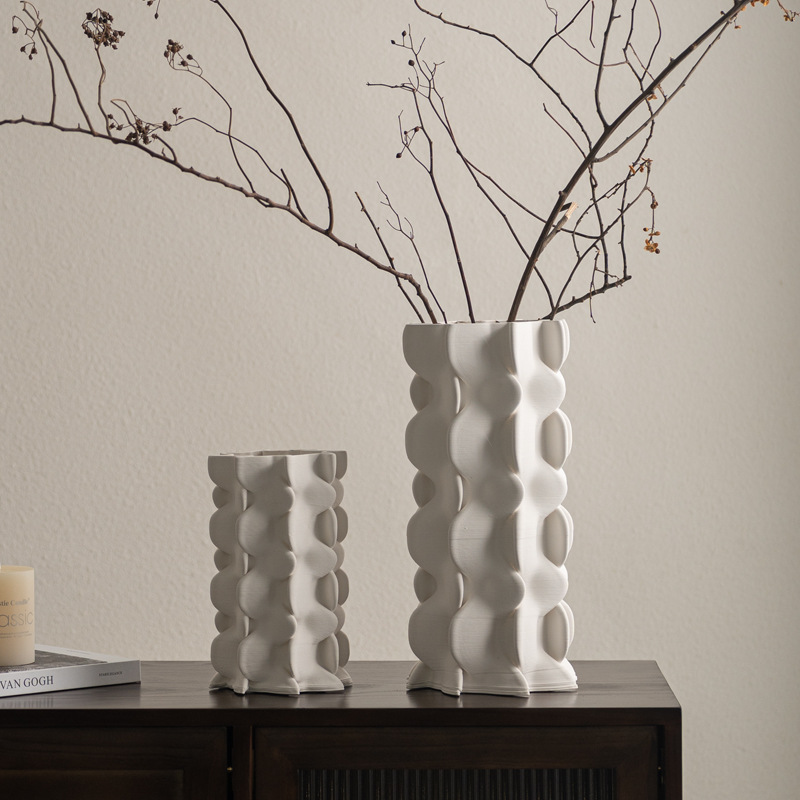 高端设计感家居软装饰品摆件玄关氛围感创意几何形3D打印白色花瓶
