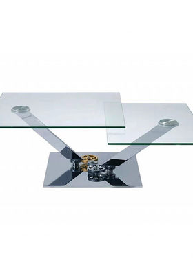 Astrolab北欧经典设计师不锈钢玻璃方形茶几意式旋转式机械茶几