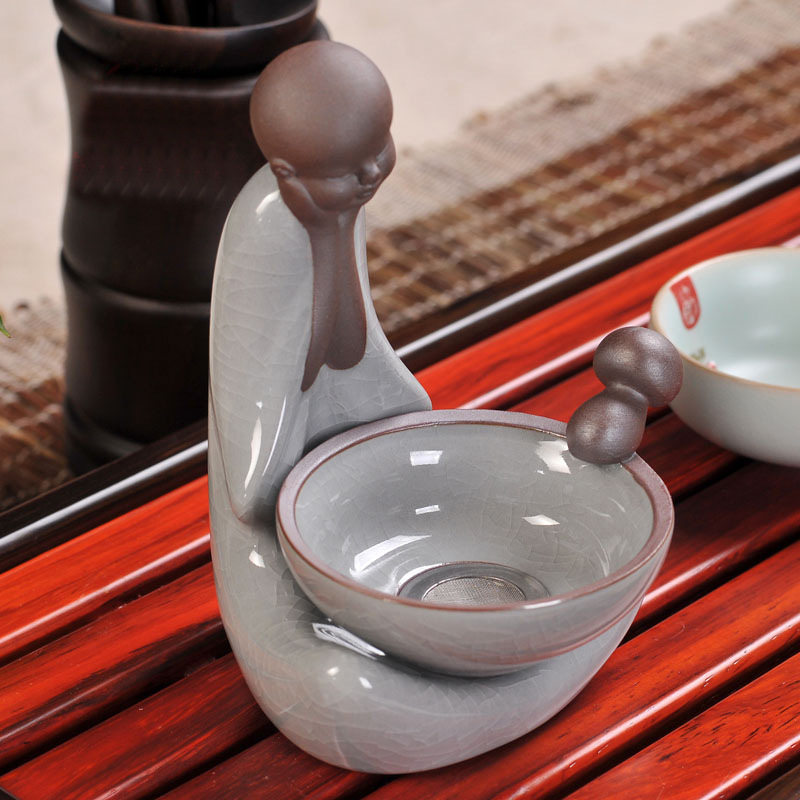 陶瓷茶漏 哥窑汝窑茶具配件过滤网架 创意茶宠茶滤