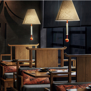 新中式布艺吊灯火锅店餐厅茶室灯现代中国风创意餐饮灯具