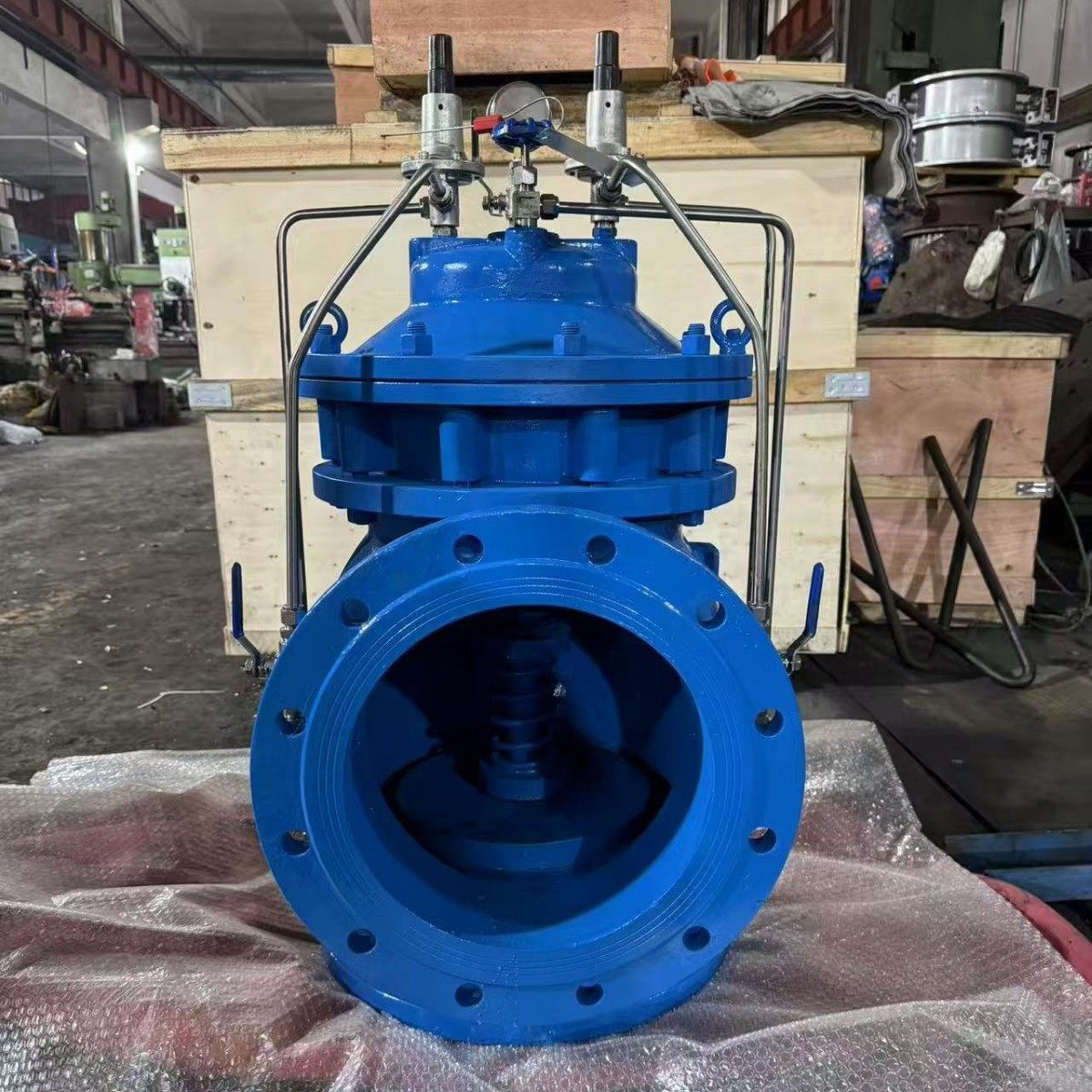 DN500大口径GA6700-10Q隔膜角式水击泄放阀球墨QT450铸铁法兰连接