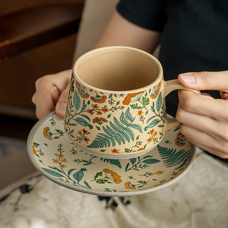 复古高级感咖啡杯中古风咖啡杯碟套装精致陶瓷拉花杯子跨境出口