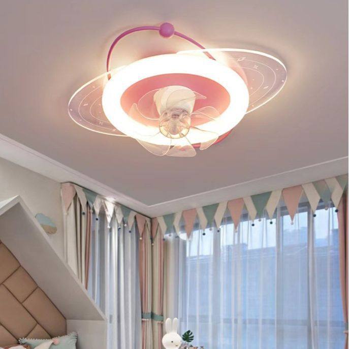 儿童房摇头风扇灯新款男童女孩卧室遥控简约吸顶灯隐形电扇灯一体