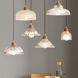 日式原木风餐厅小吊灯现代简约卧室床头北欧三头玻璃吧台餐桌灯具