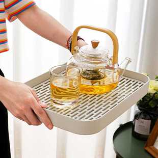家用单层托盘放水杯茶杯壶套装 小型简约茶盘日式 沥水盘塑料可储水