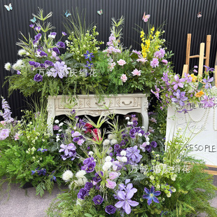 夏日森系婚礼婚庆地排花装 饰布置仿真花艺假花路引T台花艺莫奈风