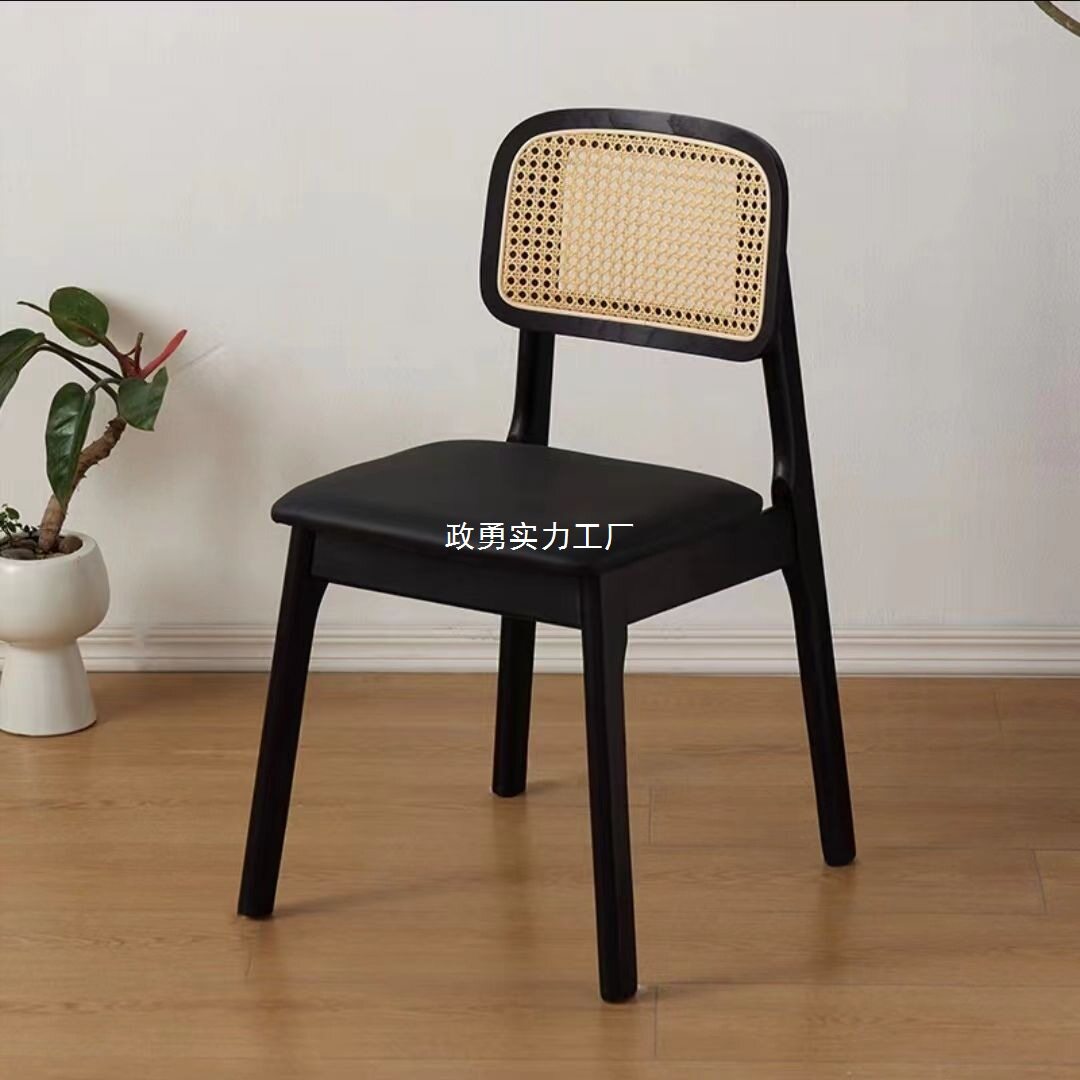 实木北欧藤编椅子日式餐厅民