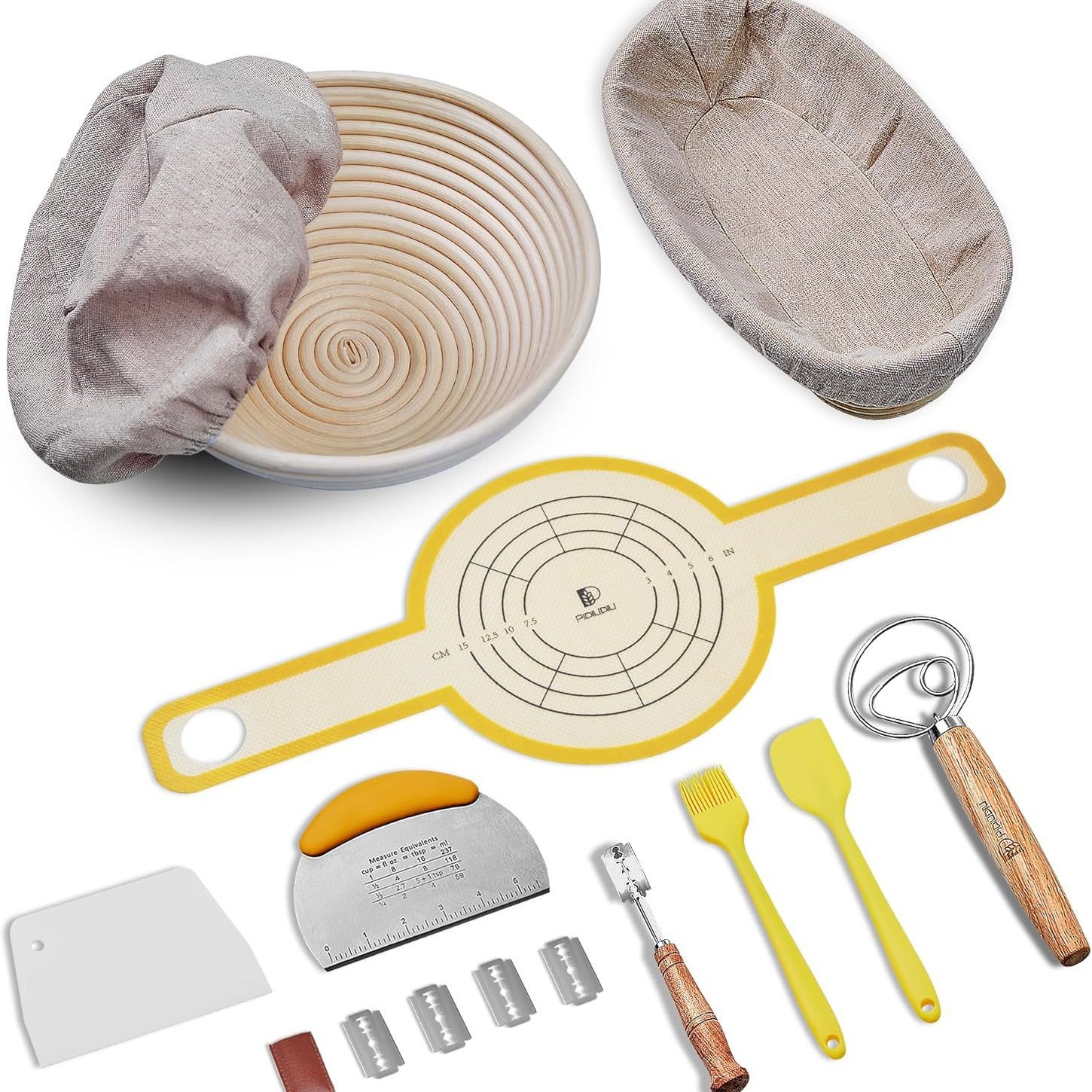 亚马逊面包烘焙工具用品藤条Banneton发酵篮刮板打粉器面包割套装