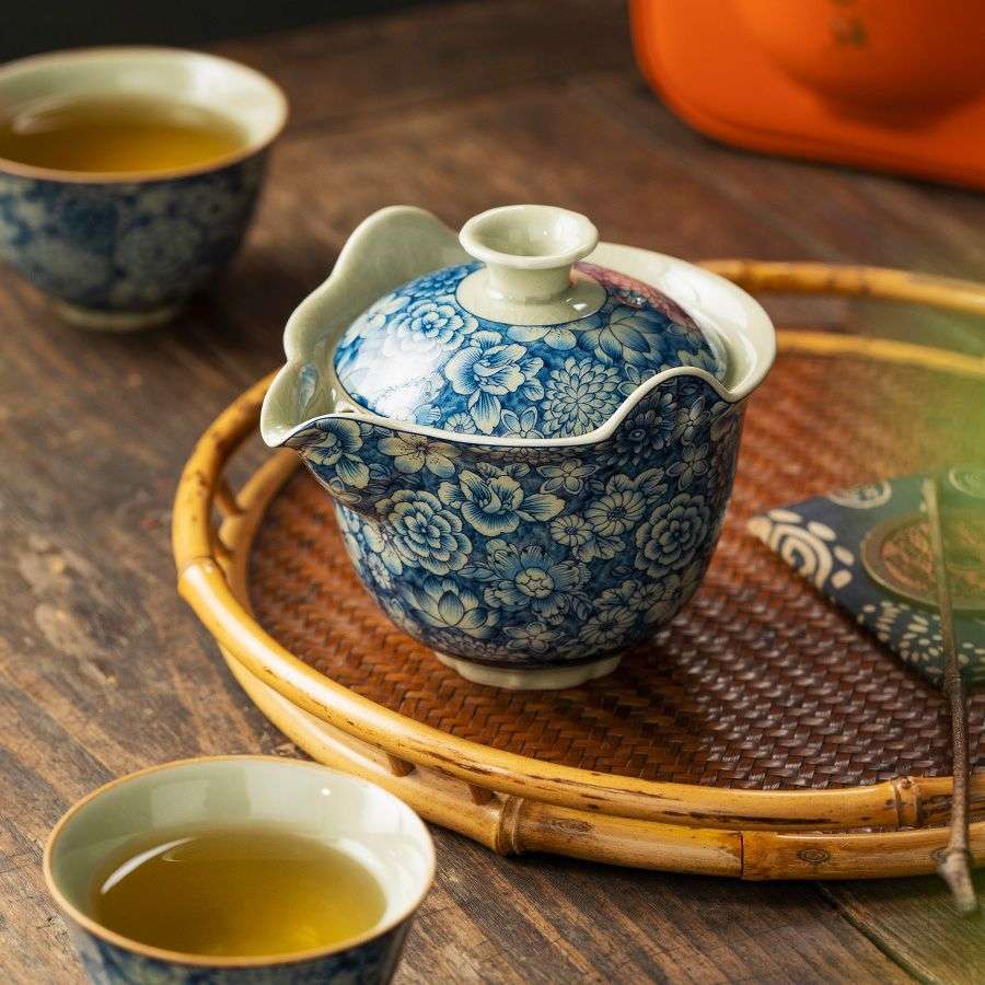 老陶泥青花旅行茶具套装便携式快客杯随身包一壶二杯户外喝茶装备