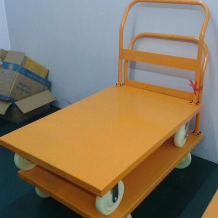义乌厂家直销供应黄色花纹钢板平板车100*150cm 手推车物流搬运车