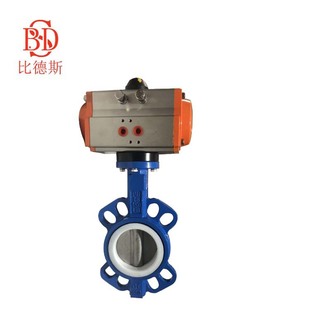 AT气动蝶阀 高温蒸汽四氟蝶阀 D671F 气动四氟对夹蝶阀