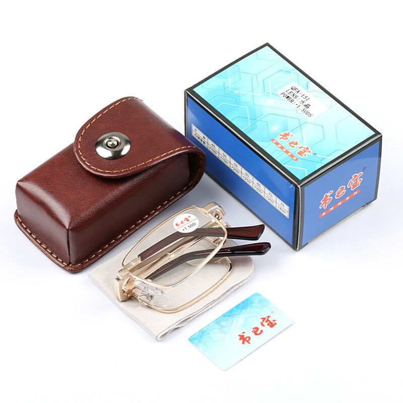 书宝新款折叠老花眼镜批发中老年眼镜金属框东海水晶石老花镜151