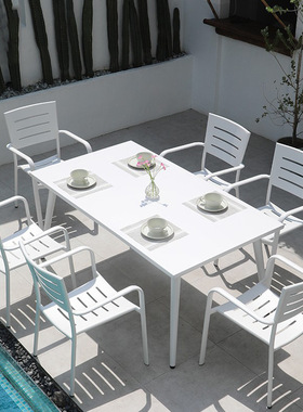 白色户外桌椅庭院花园阳台休闲防水防晒咖啡厅外摆全铝合金方桌