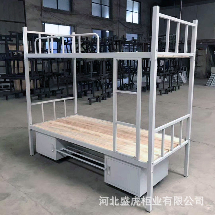 学校寝室上下结构铁艺床 钢制员工上下铺 现代简约上床下柜双层床