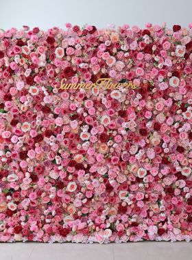 CB-344红色粉色花墙背景5d人造塑料花板人造装饰玫瑰花花墙