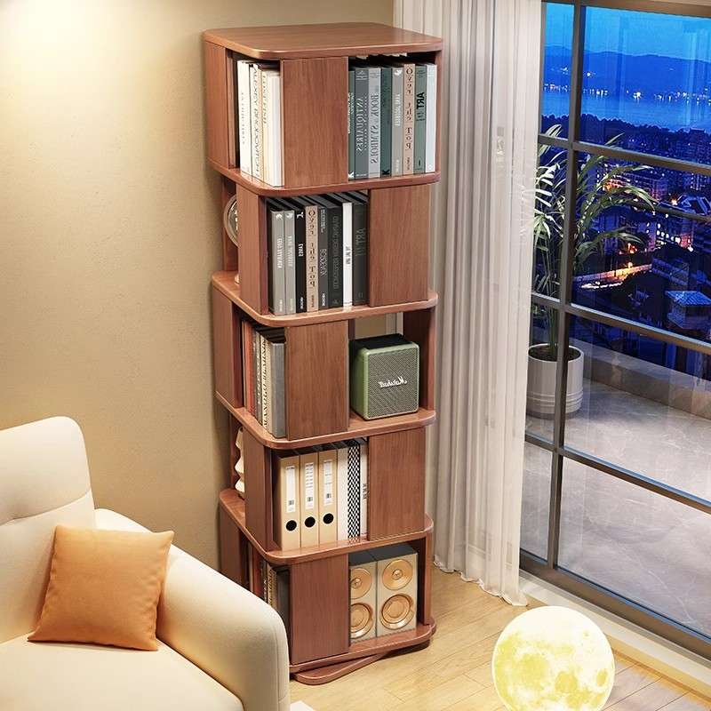 全实木旋转书架多层书柜家用省空间儿童玩具收纳架卧室床边置物架