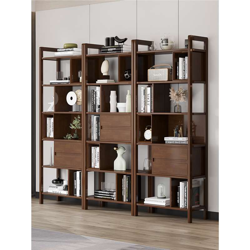 北欧风书柜实木靠墙书架客厅书房创意落地书柜现代简约置物架