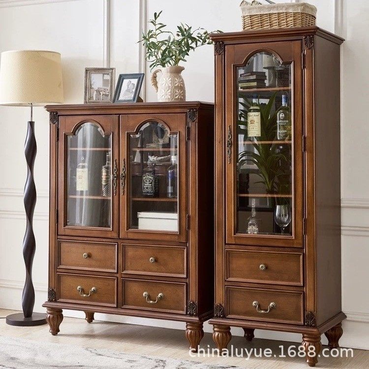 美式复古酒柜客厅靠墙实木双门酒水柜欧式风格单门小酒柜矮柜