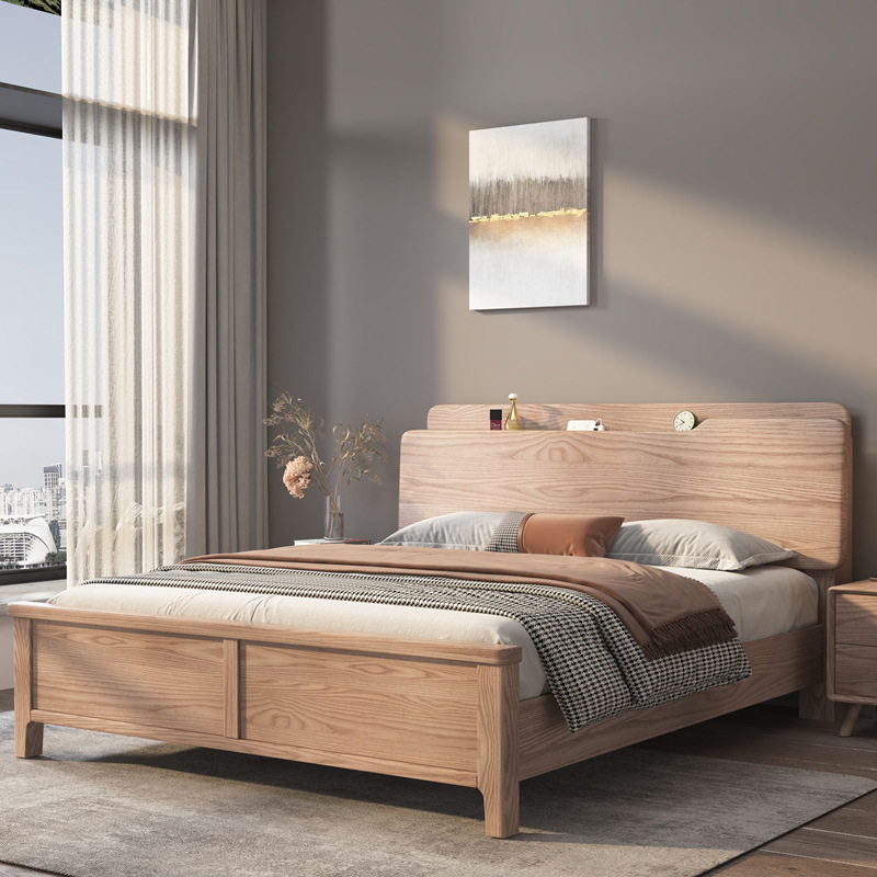 北欧实木床现代简约白蜡木家用家具带抽屉1米8小户型双人主卧婚床