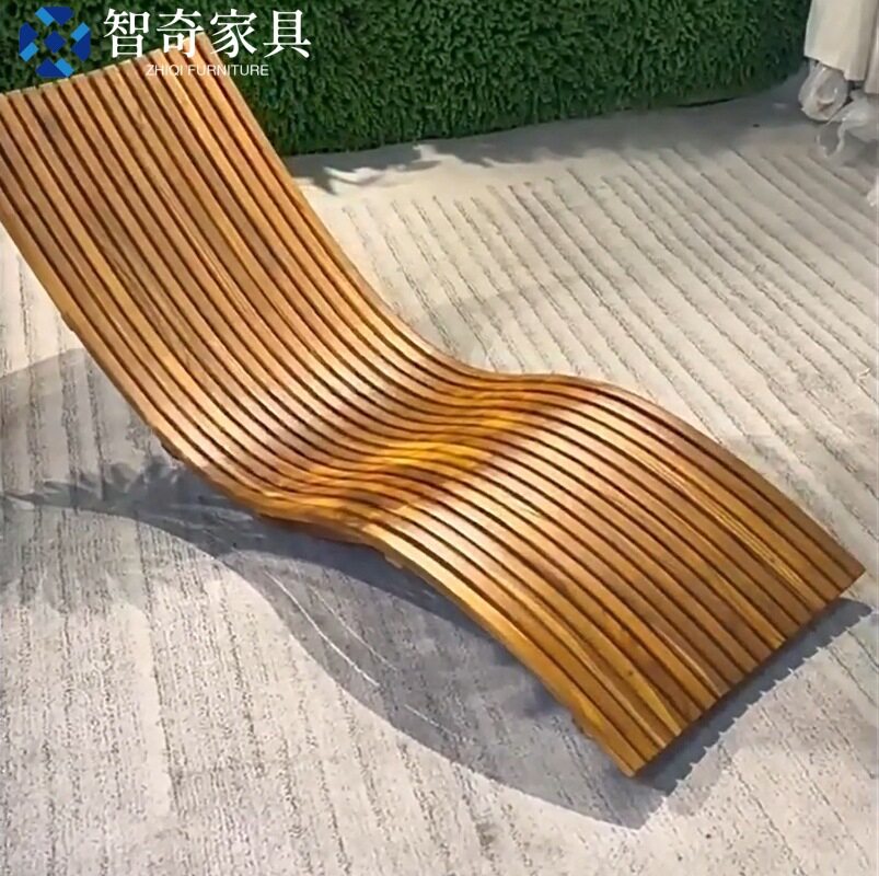 户外柚木躺床全实木游泳池室外休闲防水防晒别墅躺椅藤编防腐躺床