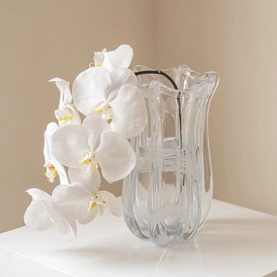绝美重工轻奢琉璃透明白菜花瓶客厅餐桌茶几水培插鲜花器玄关摆件