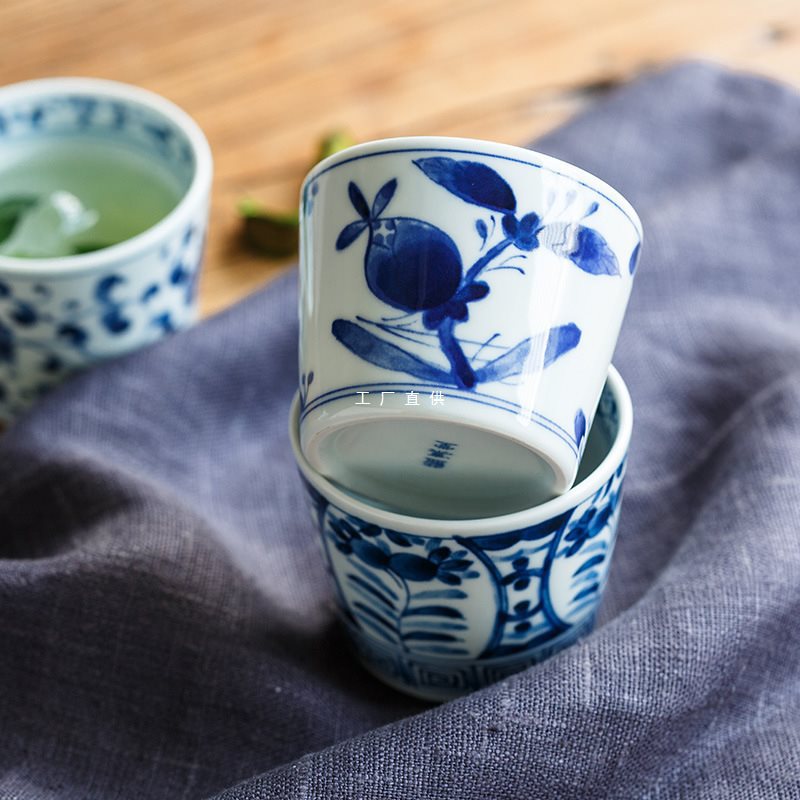 和风陶瓷茶杯抹茶杯 批发家用青花福字水杯批发