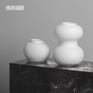 博西家居 简约日式本白色磨砂葫芦形玻璃花瓶摆件家居装饰品花器
