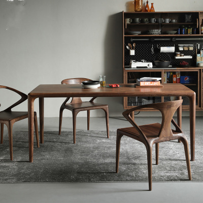 全实木餐桌北美黑胡桃木长方形桌子北欧厚料家用餐厅书桌茶桌