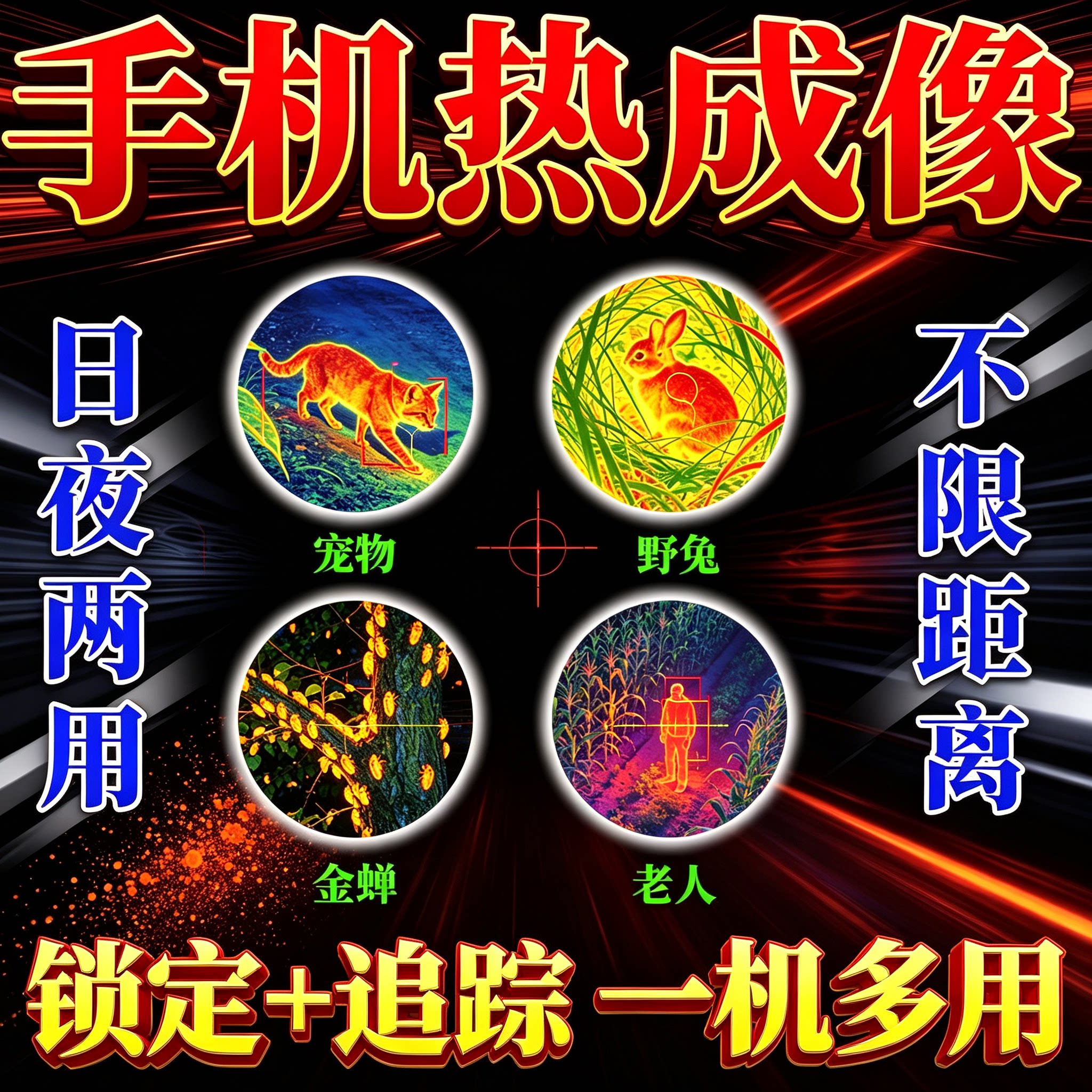 手机热成像户外高清夜视仪红外自动锁定夜间热感仪找猫找人找蝉