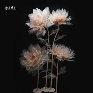 花飞花室内仿真纱花婚礼美陈布置橱窗装饰纸艺花清韵网纱大丽婚庆