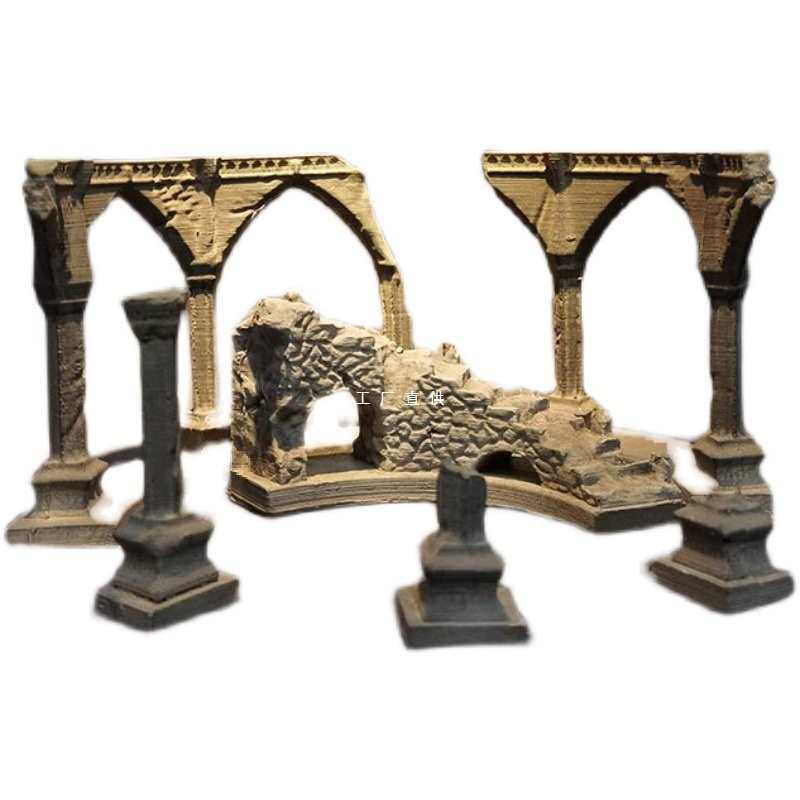 批发冬官手作 水泥鱼缸造景摆件装饰品苔藓盆微景观废墟建筑物景