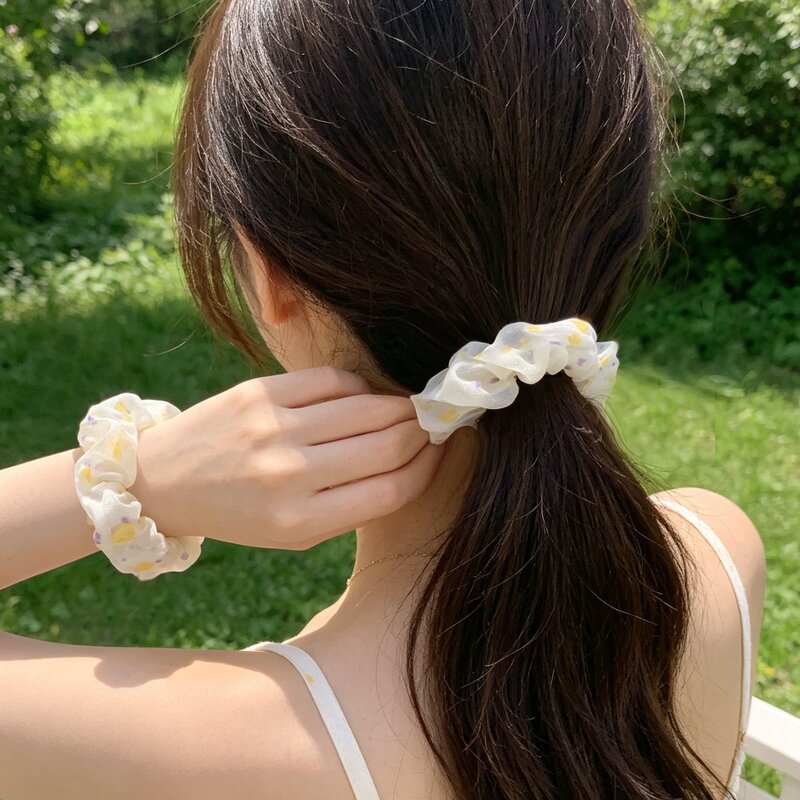 夏天波点肥肠圈甜美少女发绳韩版小肠发圈日韩奶油布艺褶皱头绳