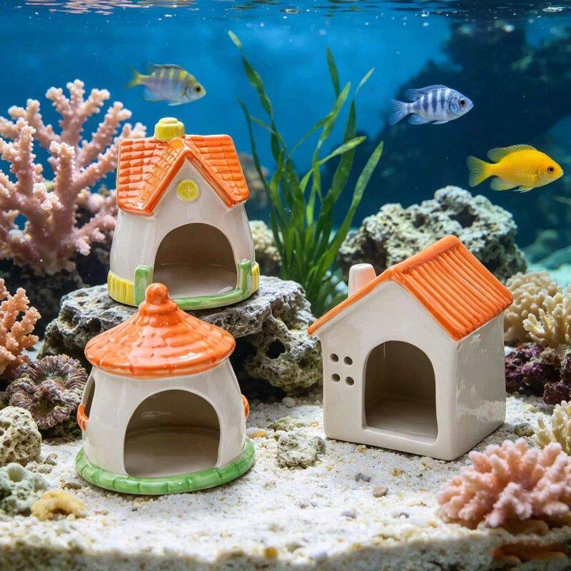水族箱造景摆件陶瓷繁殖罐鱼缸躲避屋慈鲷迷你鹦鹉鱼虾躲藏洞