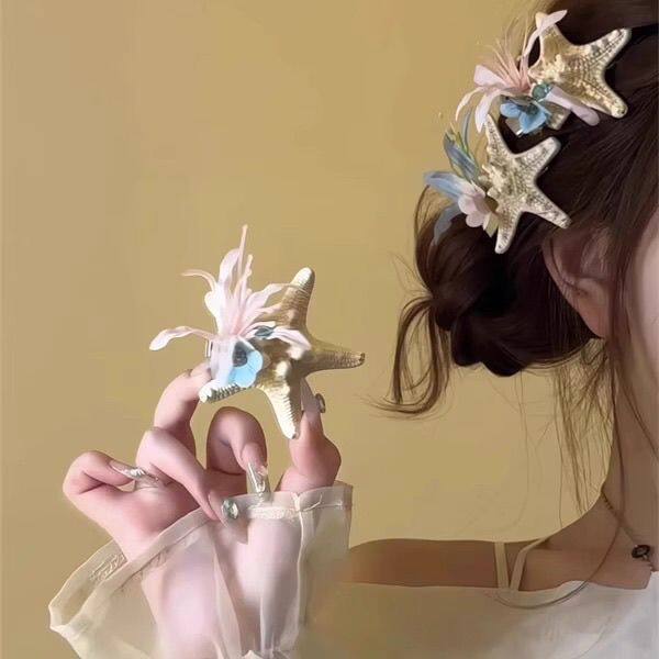 春夏艺术感海星花朵抓夹女生后脑勺侧边盘发鲨鱼发卡头饰