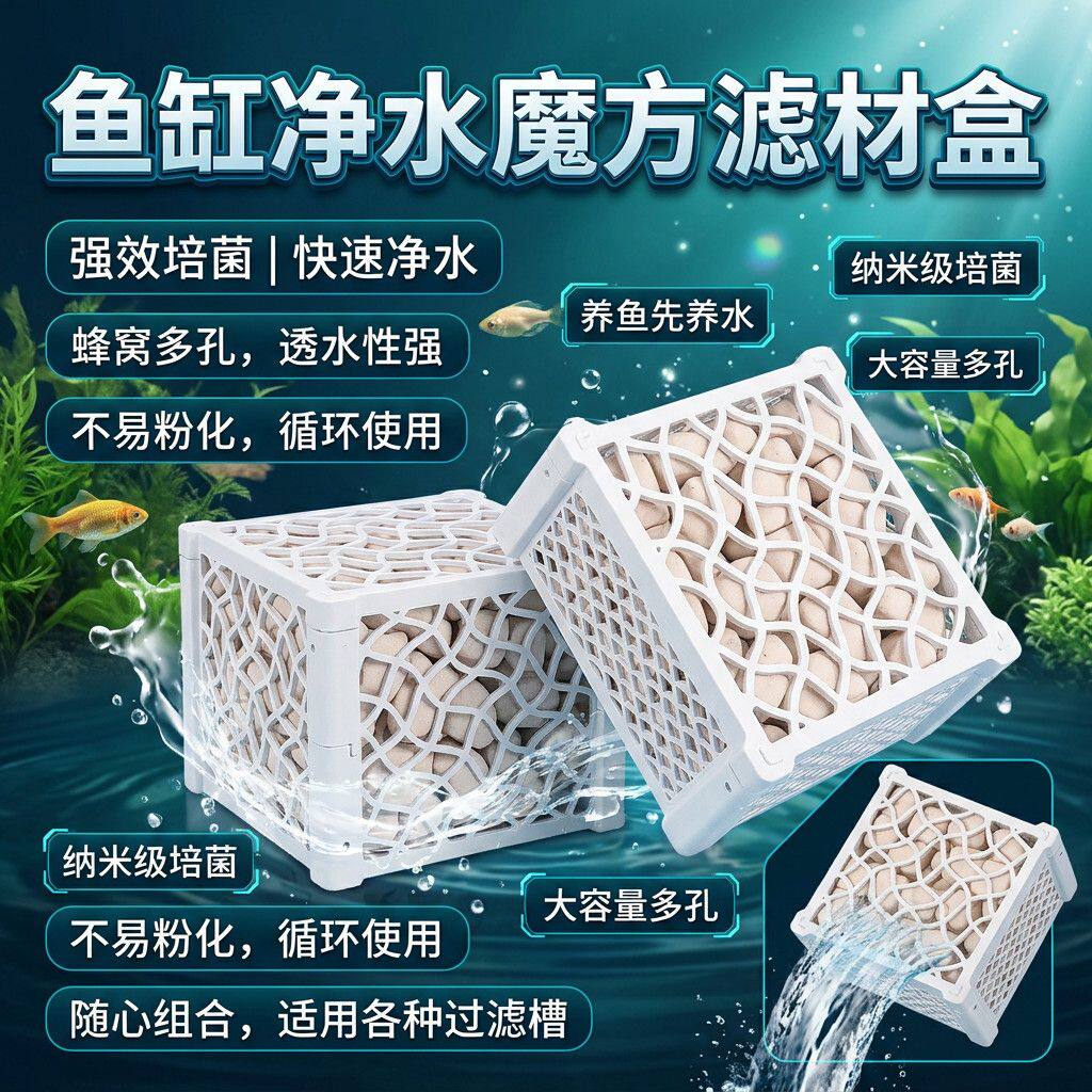 水族细菌屋滤材收纳盒净水魔方镂空盒鱼缸净化水质去黄水除臭