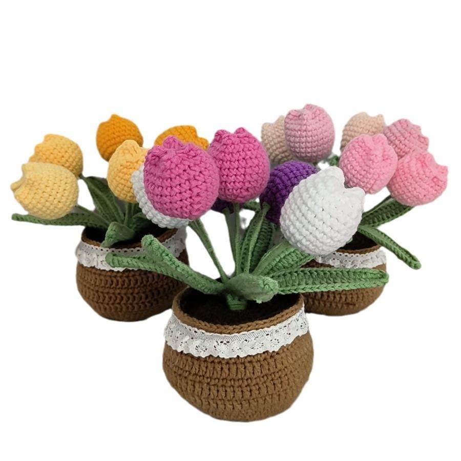 成品跨境手工毛线钩织郁金香盆栽母亲节日手礼针织毛线仿真花,农机/农具/农膜,播种栽苗器/地膜机,淘宝优惠券,粉丝福利购,淘宝优惠卷