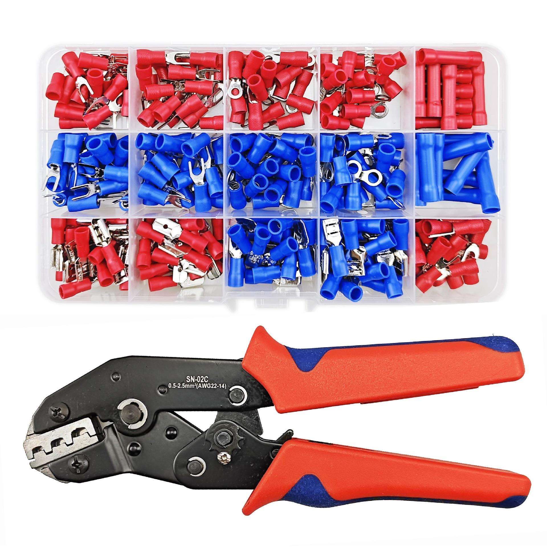 跨境280pcs冷压端子公母预绝缘电线连接器接线端子 压线钳SN-02C