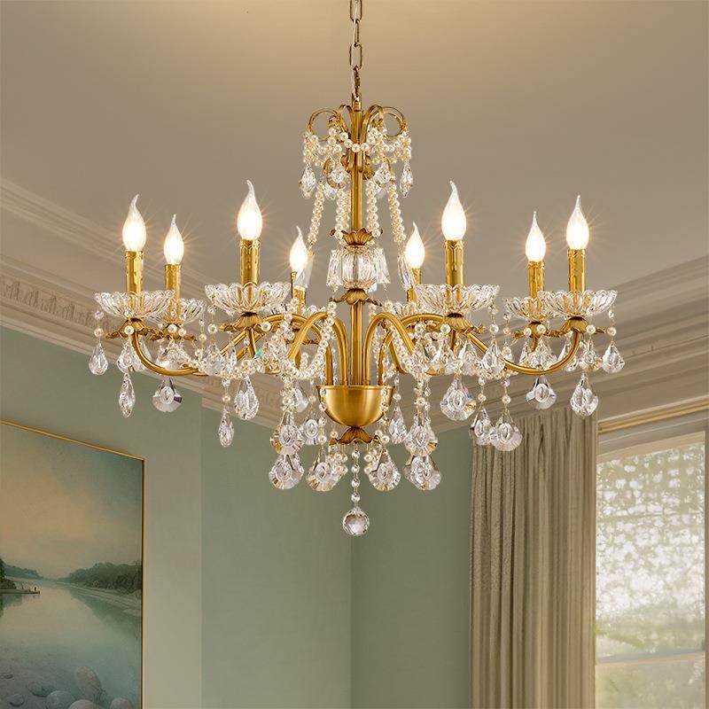 美式复古全铜珍珠蜡烛吊灯法式中古水晶餐厅卧室轻奢房间护眼吊灯,电子元器件市场,集成电路（IC）,淘宝优惠券,粉丝福利购,淘宝优惠卷