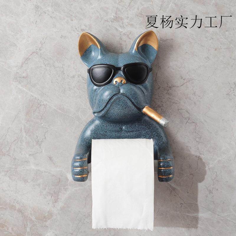 免打孔狗摆件创意法斗犬网红浴室卫生间挂壁式纸巾盒厕所卷纸筒器
