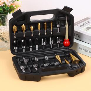 钻头组合套装 宝塔钻中心冲 木工三尖钻 五刃倒角器木塞钻