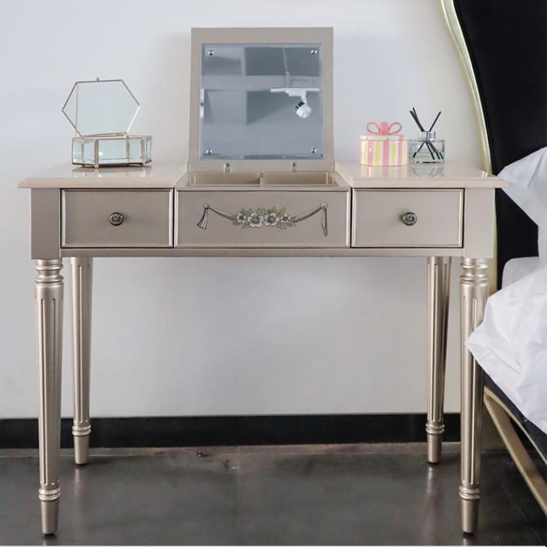 美式轻奢实木梳妆台 欧式简约现代翻盖式化妆桌 迷你小书桌收纳桌