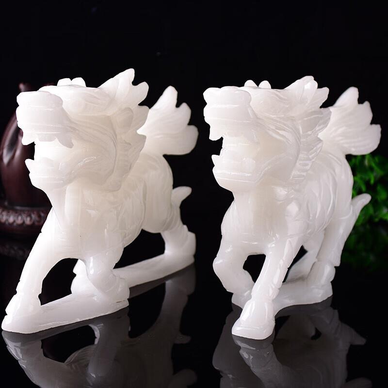 厂家阿富汗玉麒麟一对摆件白玉貔貅家居客厅玉雕玉器装饰品