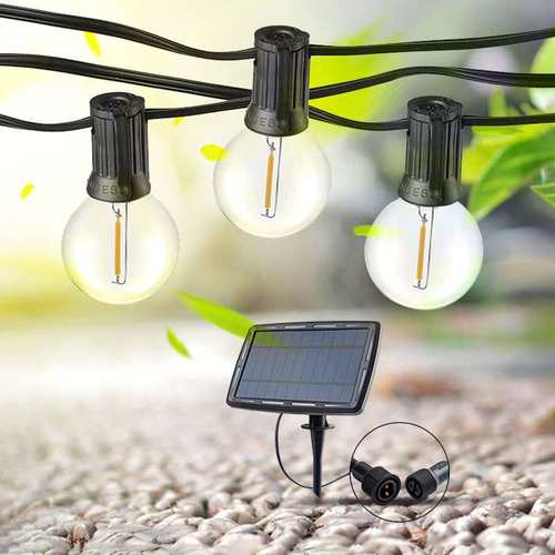 亚马逊LEDg40太阳能灯串圣诞节日户外防水装饰灯串暖白彩灯4模式