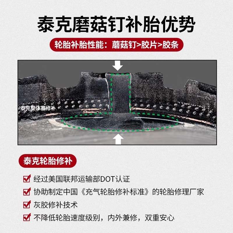 泰克236图钉塞补胎整体塞汽车轮胎修补胶片蘑菇钉3/4.5/6/8毫米